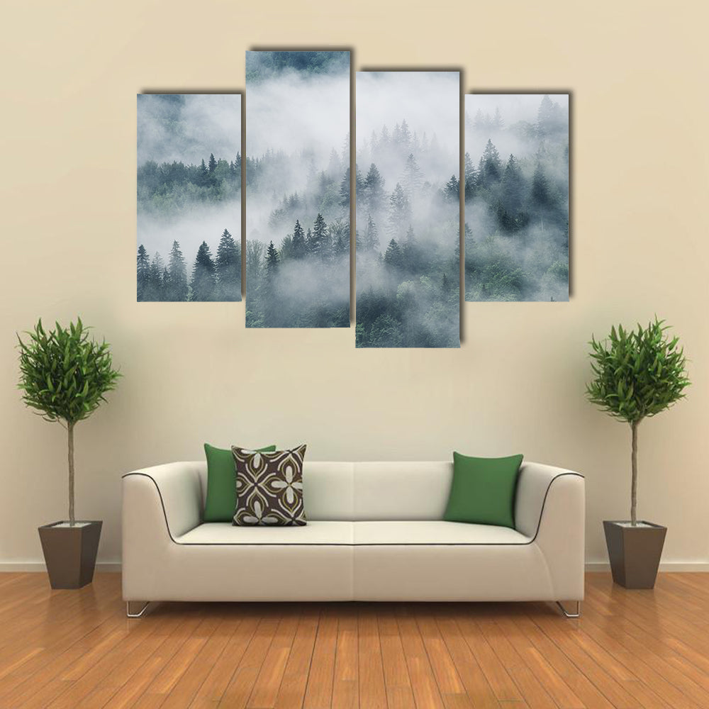 Foggy Forest In The Mountains Canvas Wall Art