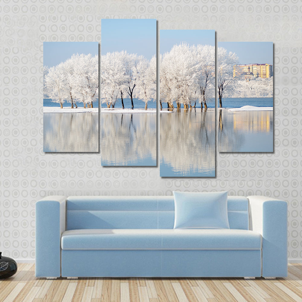 Winter Landscape By The River Canvas Wall Art