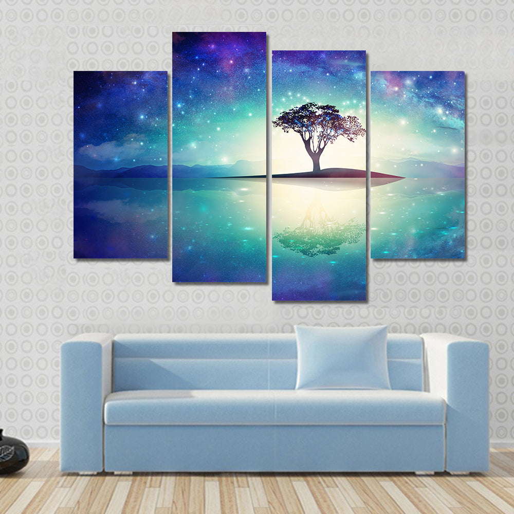 Meditation Tree Under Stars Canvas Wall Art