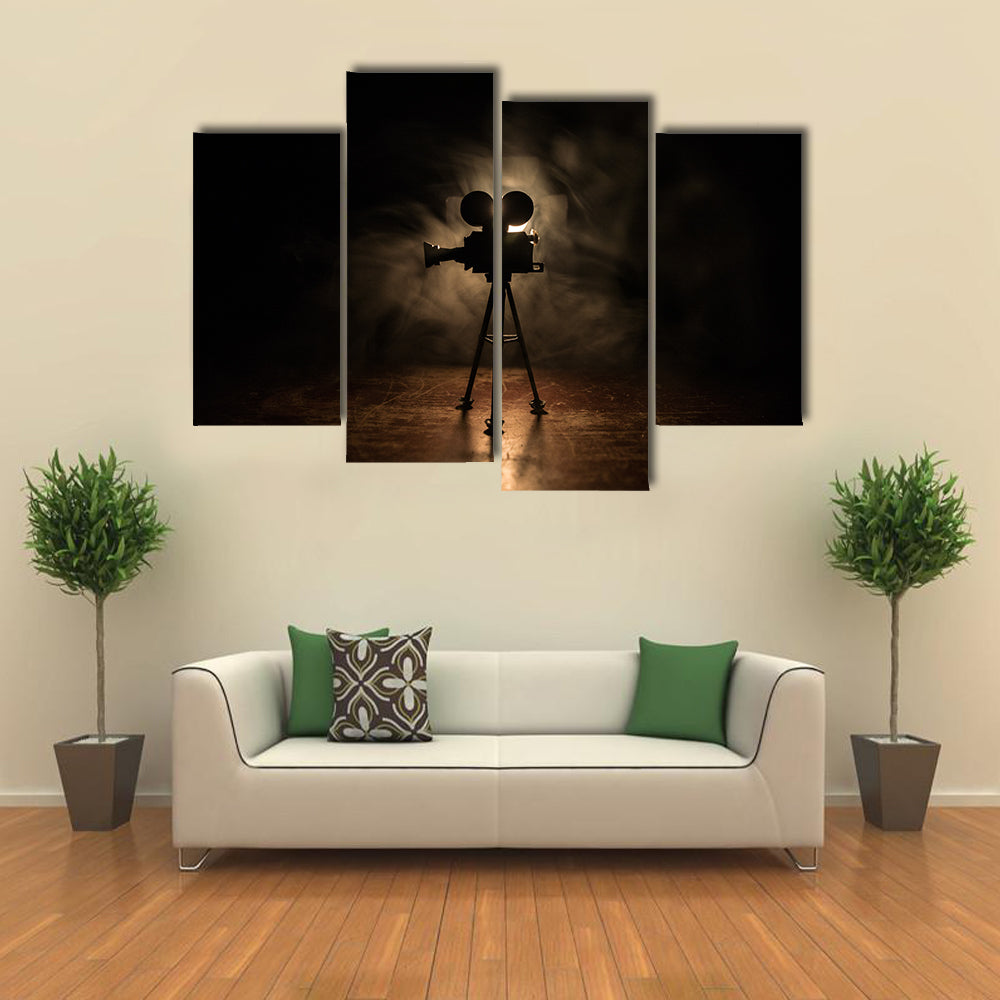 Vintage Film Camera on Tripod Canvas Wall Art