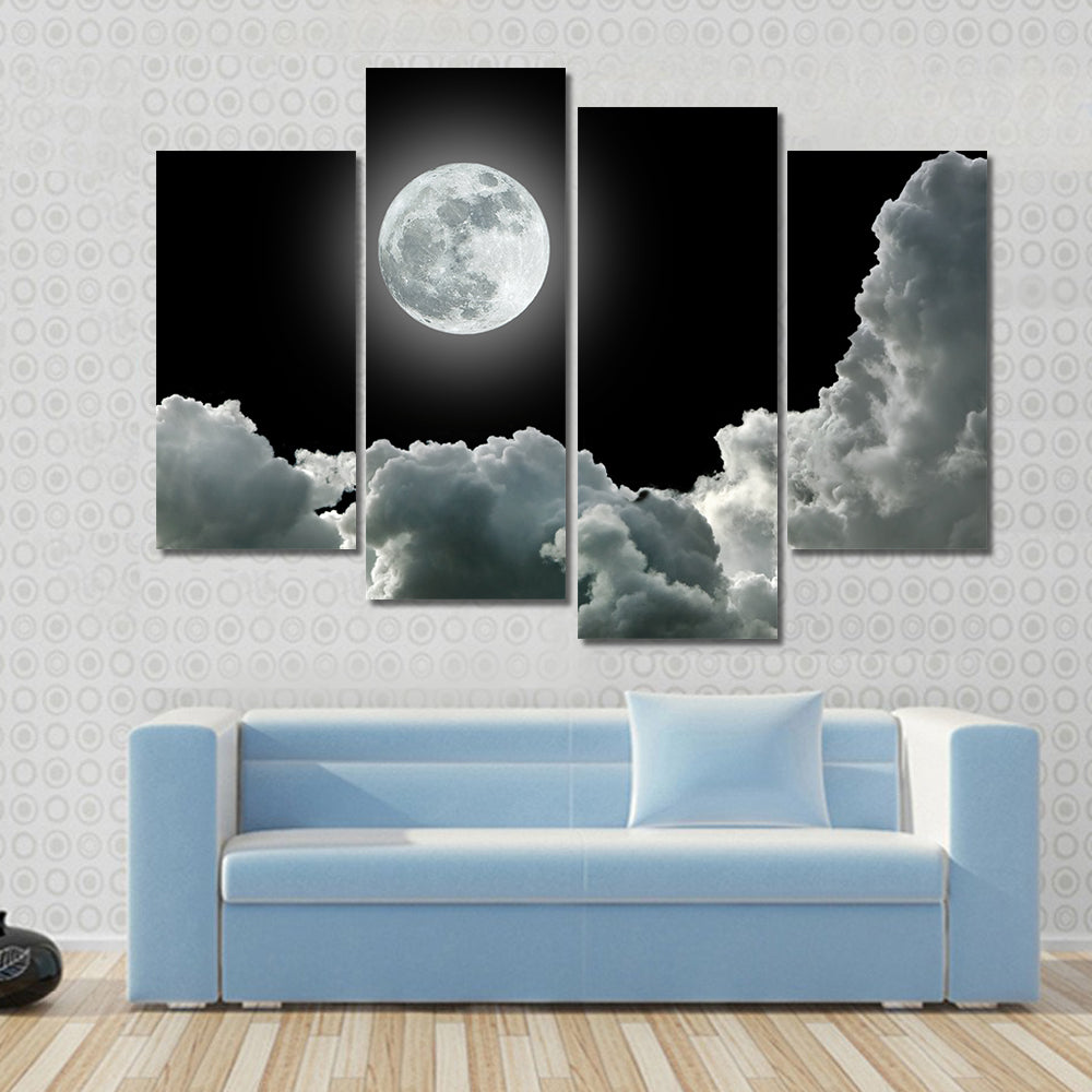 Moon In Black Stormy Clouds Canvas Wall Art