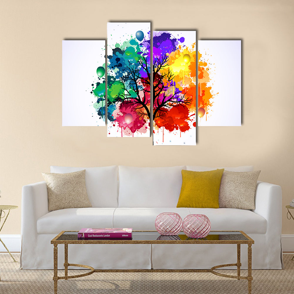Colorful Abstract Tree with Balloons Canvas Wall Art