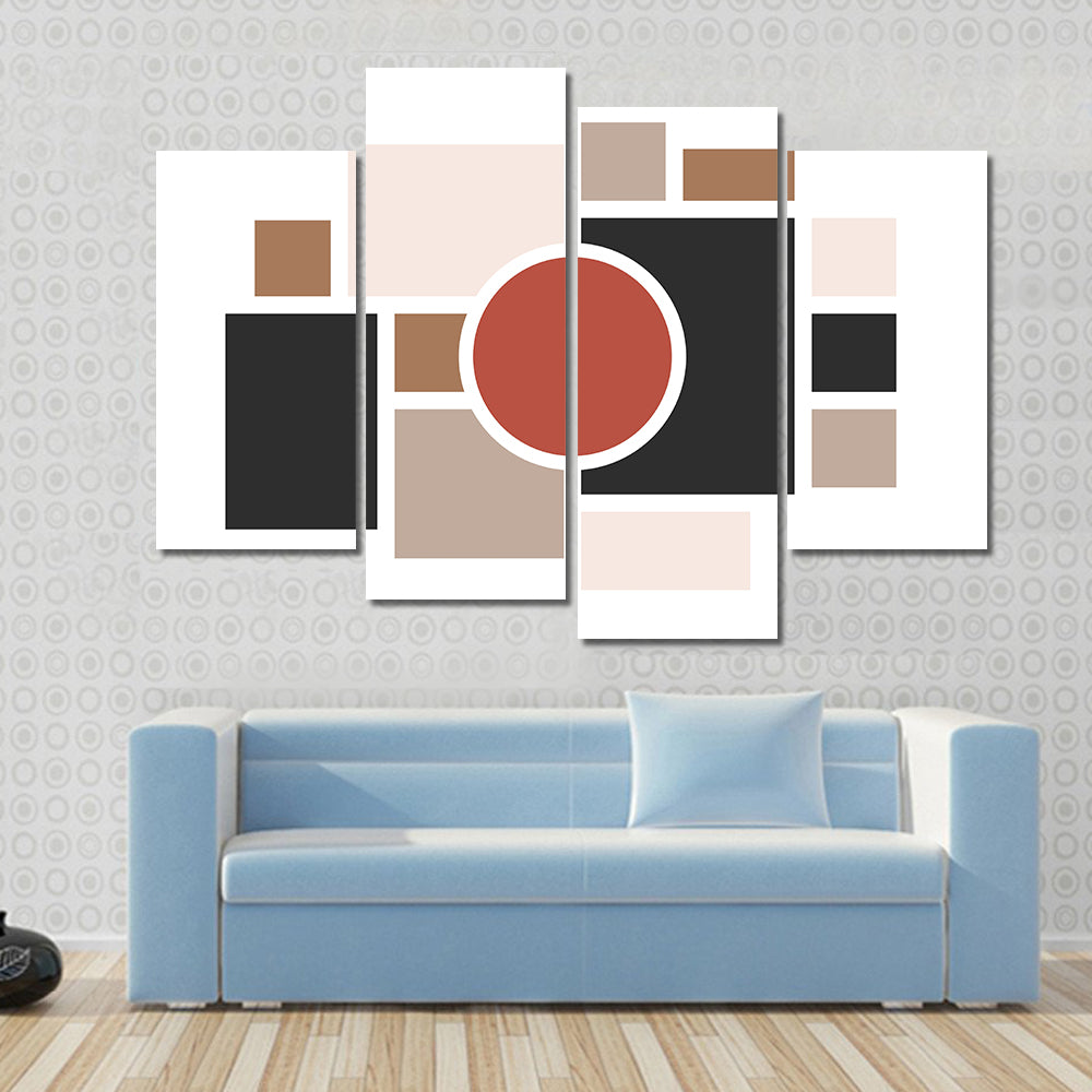 Central Red Circle Geometric Collage Canvas Wall Art