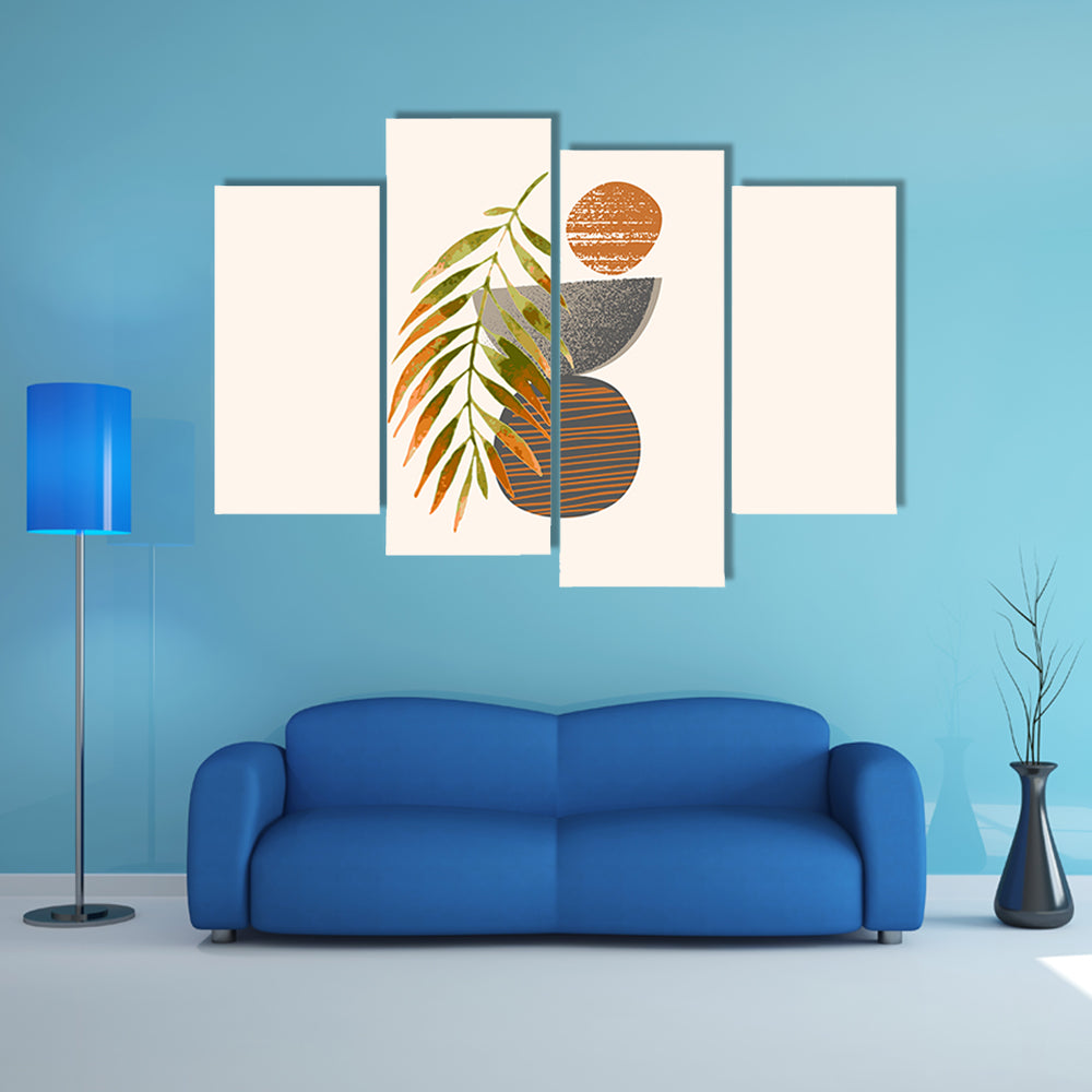 Tropical Palm Leaf with Textured Orange Circle Canvas Wall Art