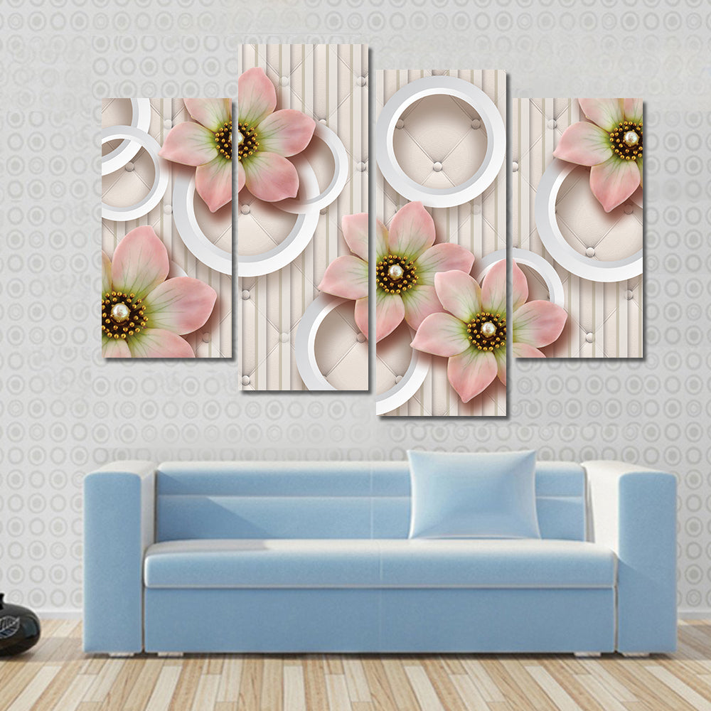 3d Pink Floral with Pearl-centered Blooms Canvas Wall Art