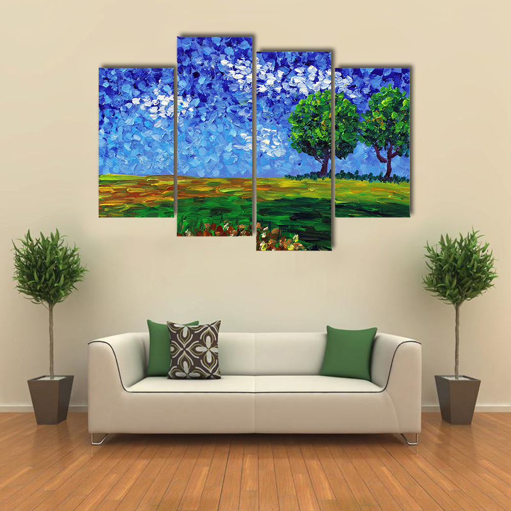 Green Meadow Abstract Landscape Canvas Wall Art