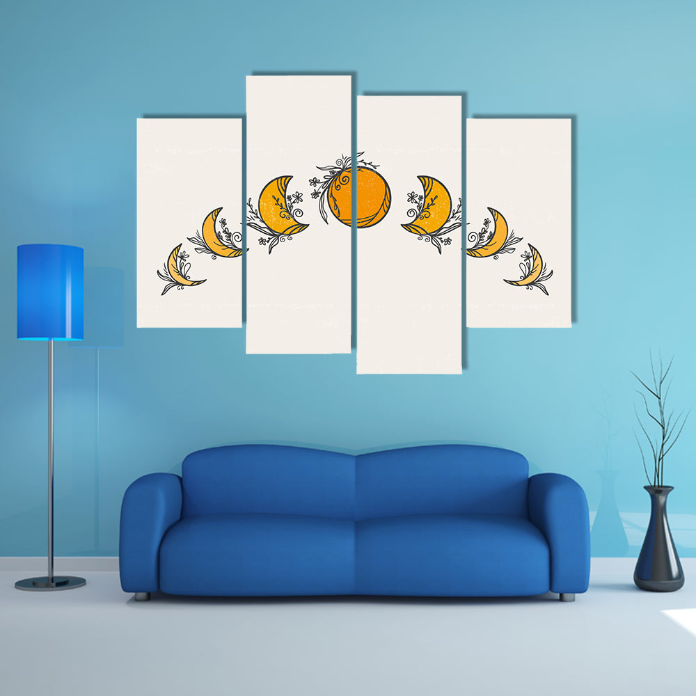 Minimalist Moon Phases Citrus Canvas Wall Art