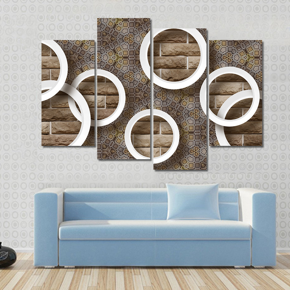3d White Rings Over Brick Geometric Mural Canvas Wall Art