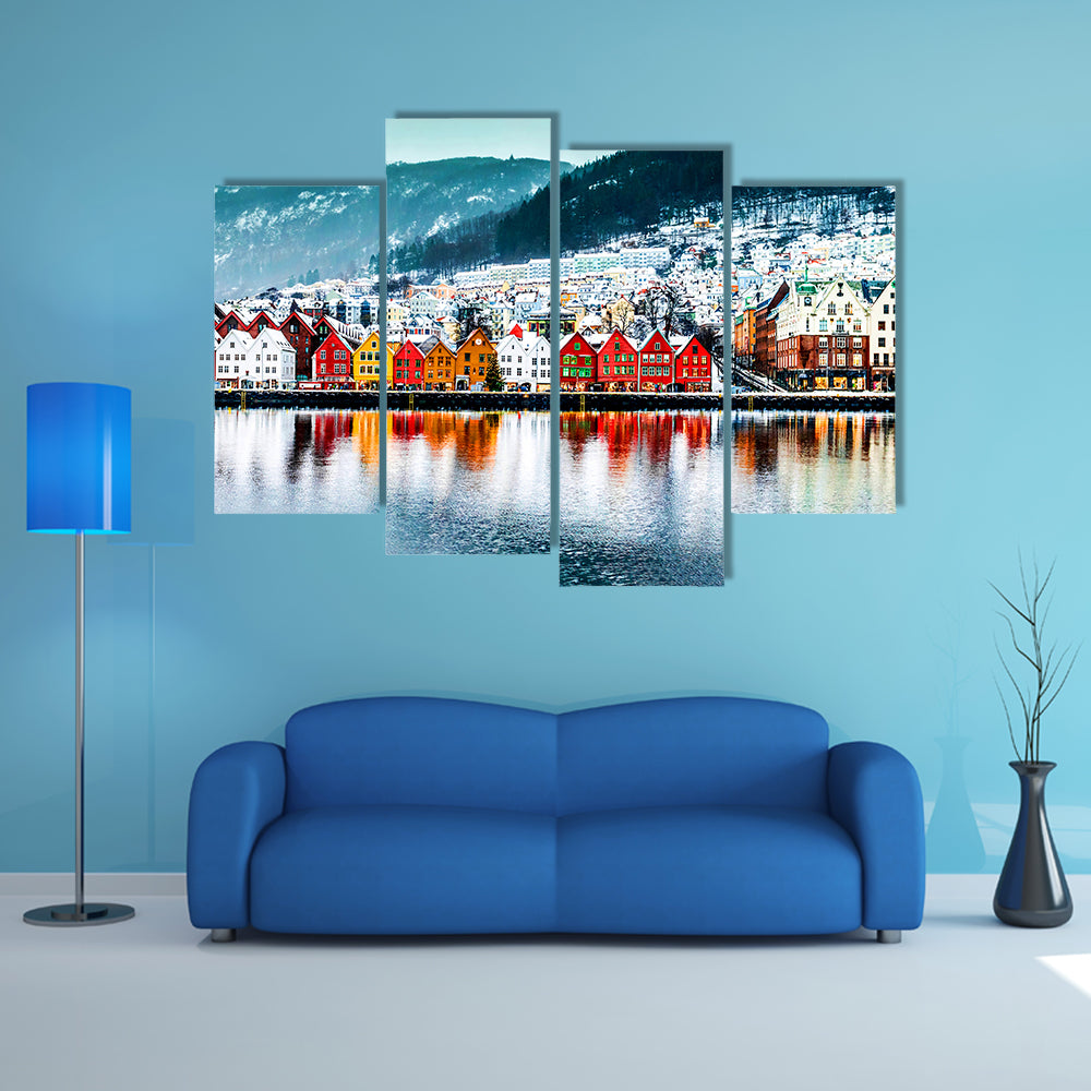 Historical Buildings In Bergen Norway Canvas Wall Art