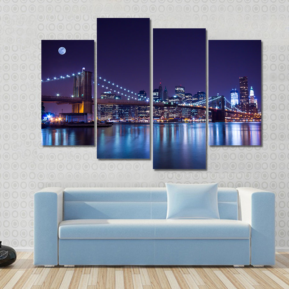 Brooklyn Bridge at Night Canvas Wall Art