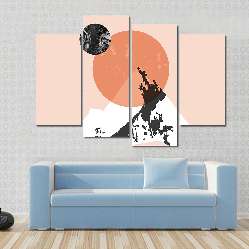 Sun and Moon Minimalist Mountain Landscape Canvas Wall Art