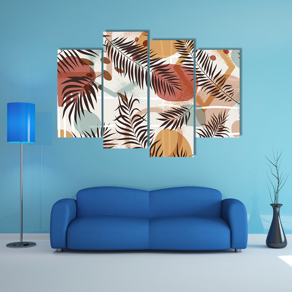 Terracotta Tropical Palm Fronds Pattern Canvas Wall Art