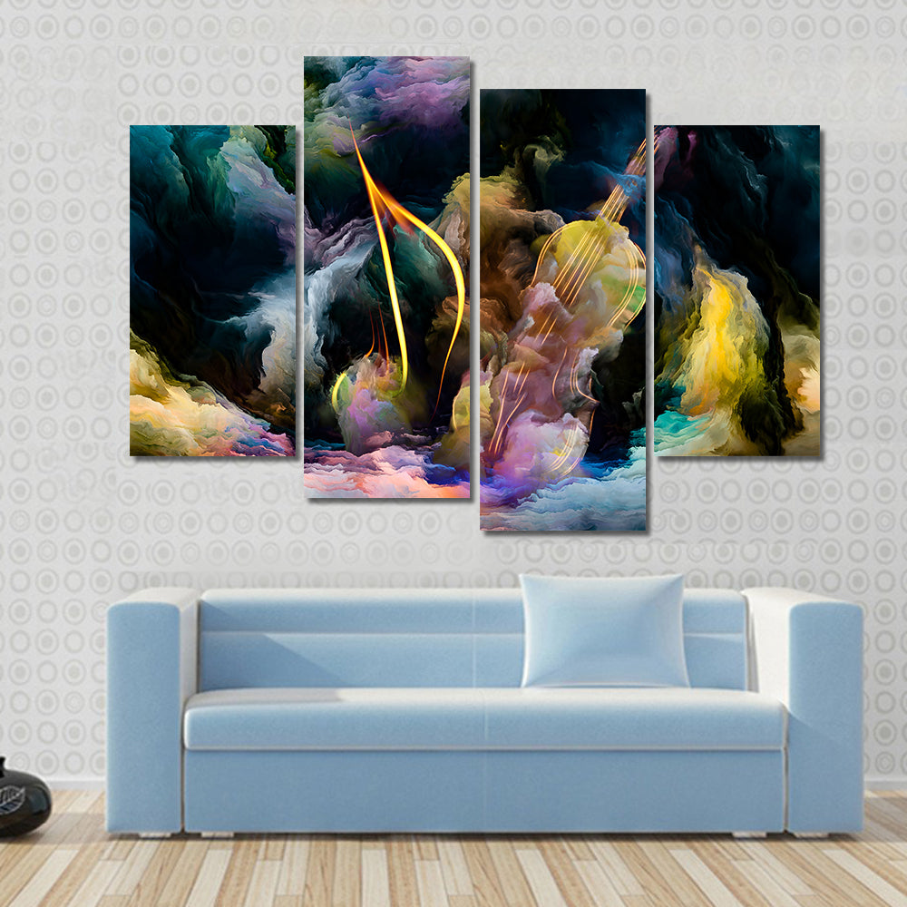 Golden Violin in Colorful Nebula Canvas Wall Art