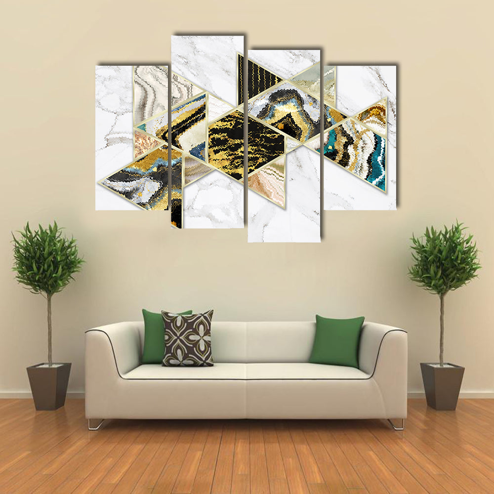 Gold-rimmed Geometric Geode on White Marble Canvas Wall Art