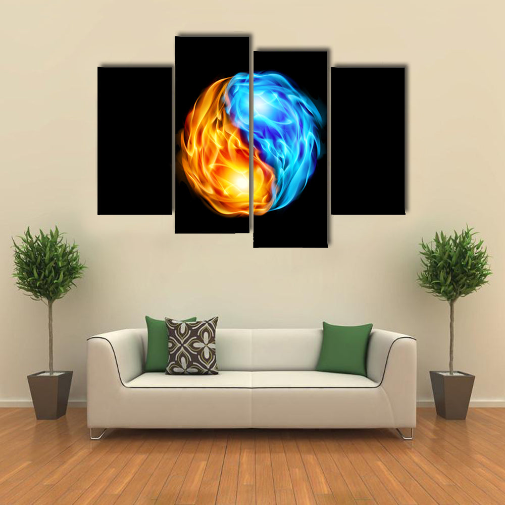 Yin Yang Symbol with Fire and Ice Canvas Wall Art