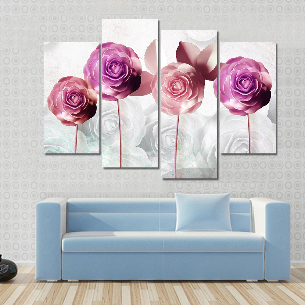 Pink and Purple Stylized Rose Illustration Canvas Wall Art