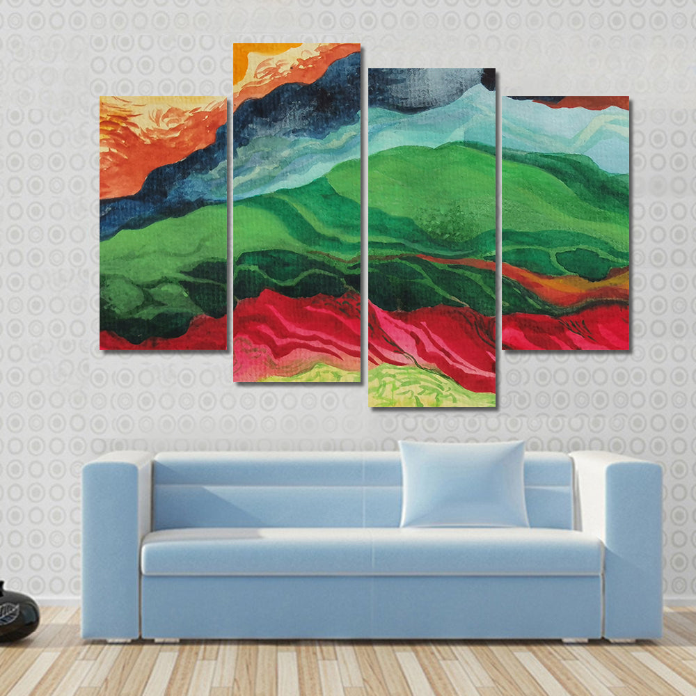 Vintage African Fabric Abstract Landscape Canvas Wall Art