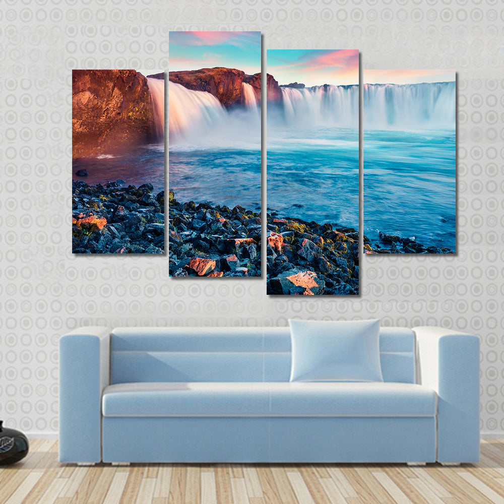 Skjalfandafljot River And Godafoss Waterfall In Iceland Canvas Wall Art