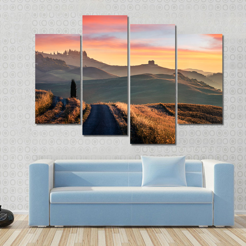 Sunrise Of Italian Countryside Canvas Wall Art