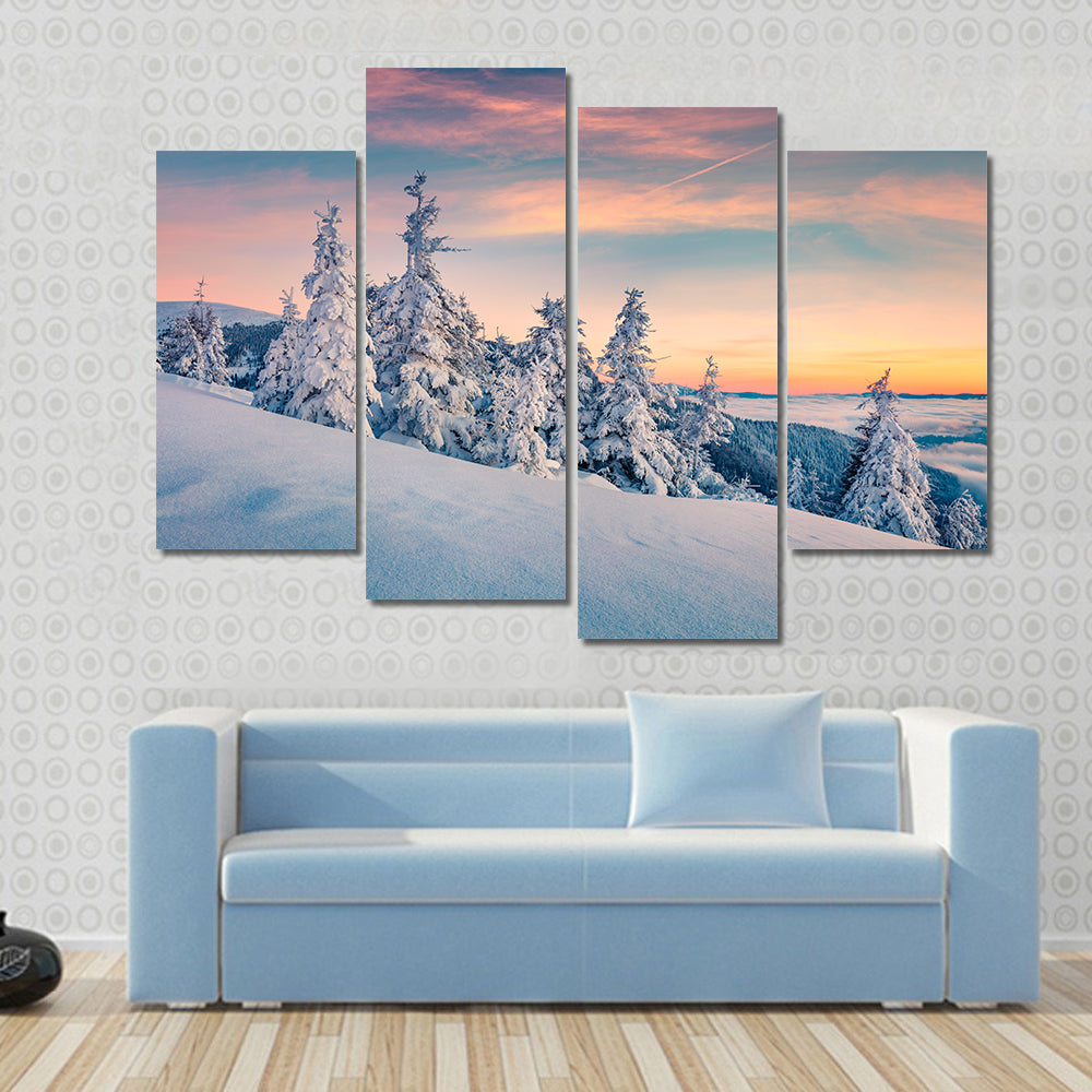Winter Sunset In Carpathians Ukraine Canvas Wall Art