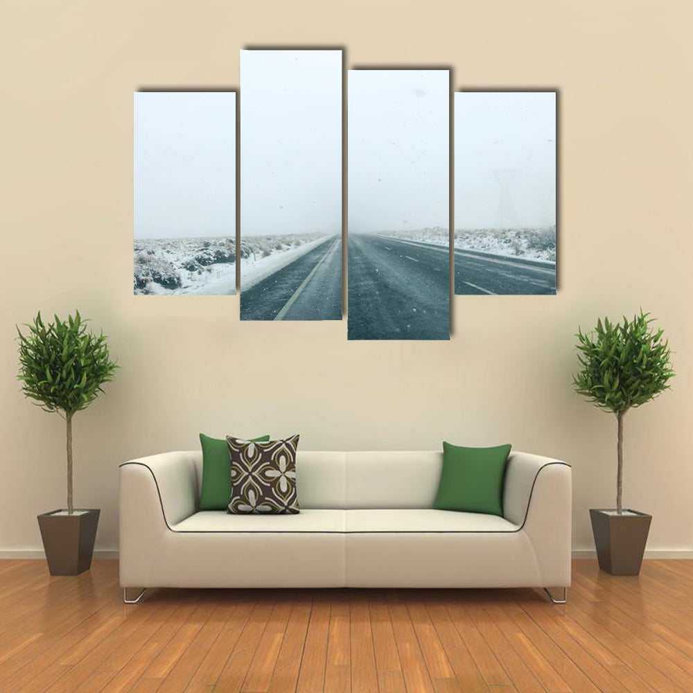 Mountain Road in Winter Storm Canvas Wall Art