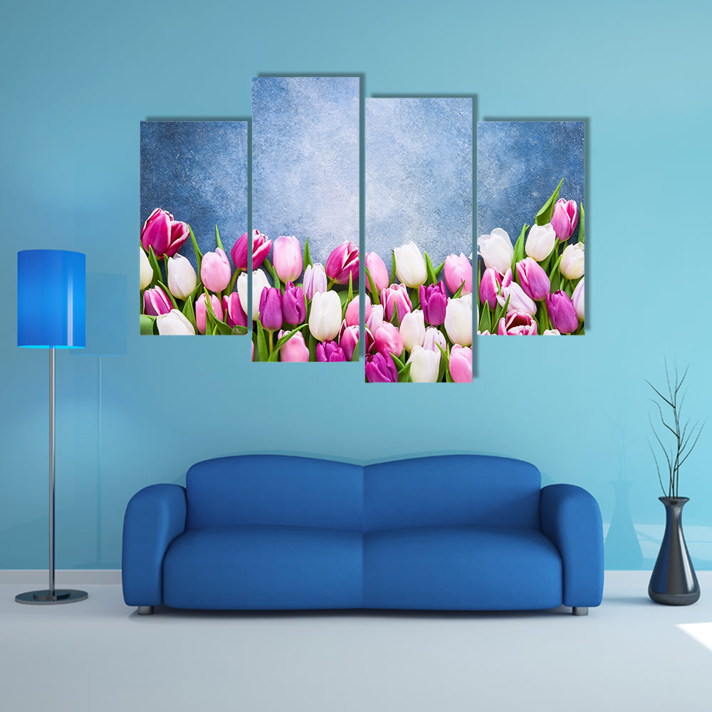 Border Of Pink And White Tulips Canvas Wall Art