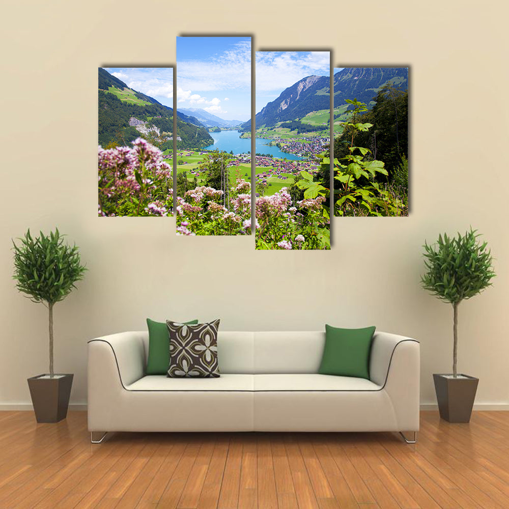 Summer Landscape In Lungern Village Canvas Wall Art