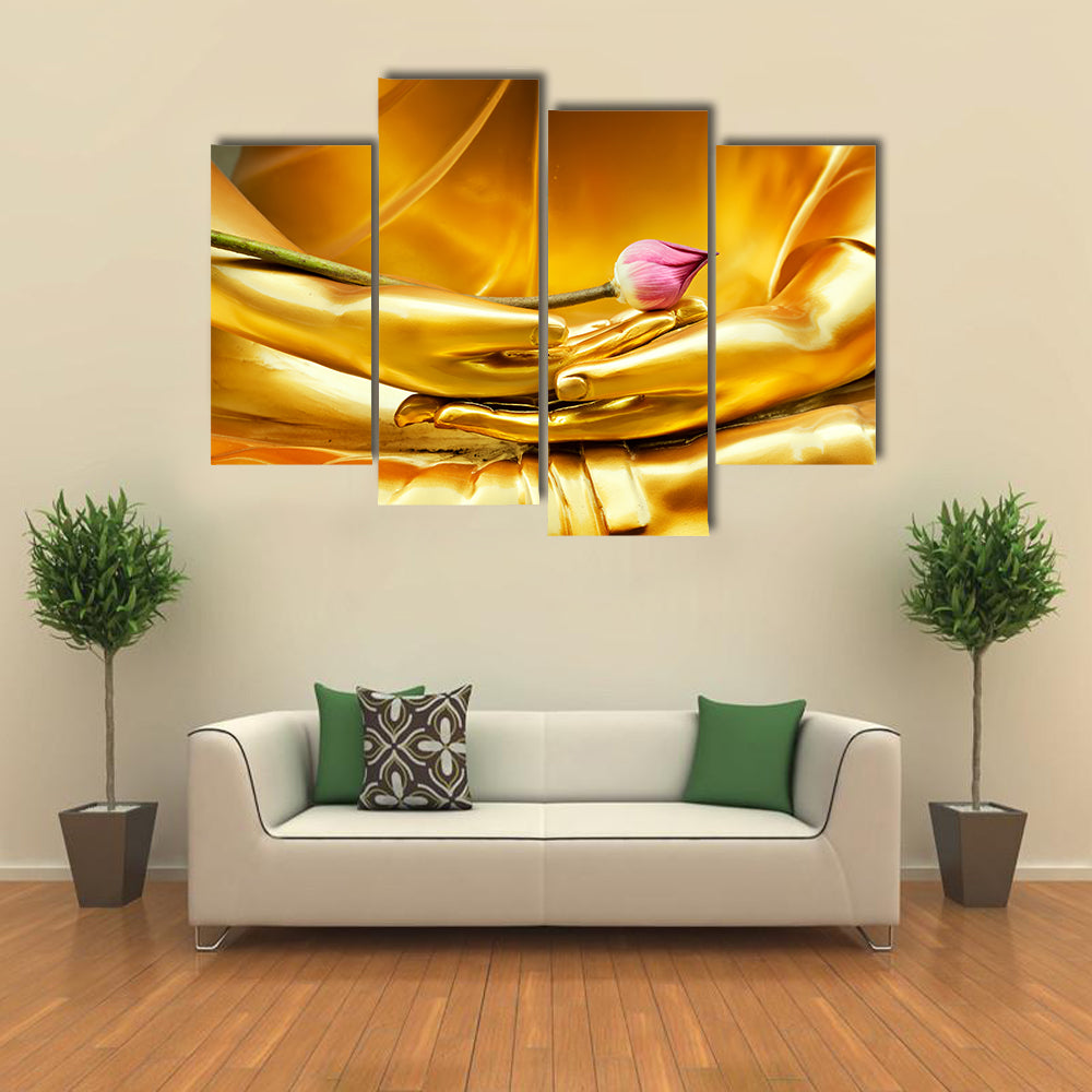 Lotus In Hand Of Buddha Canvas Wall Art