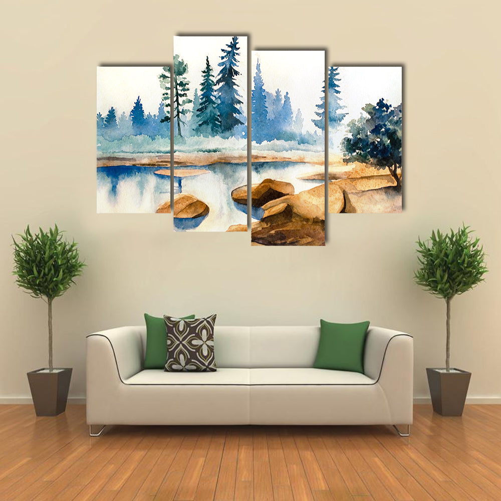 Watercolor Lake Landscape Canvas Wall Art