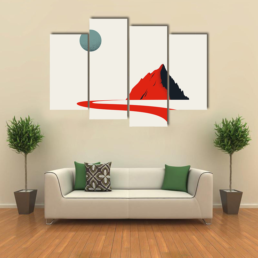 Solitary Figure on Red Path to Geometric Mountain Canvas Wall Art