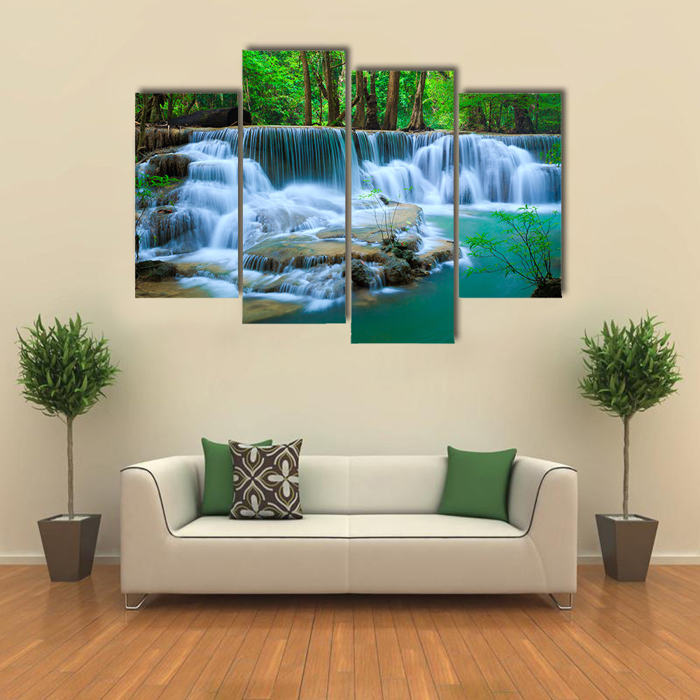 Huay Ma Khamin Waterfall In Kanchanaburi Thailand Canvas Wall Art