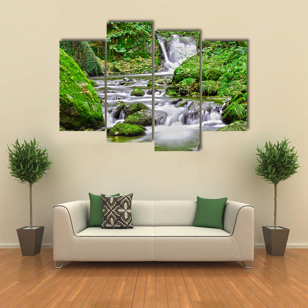 Tranquil Forest Stream And Waterfall Canvas Wall Art