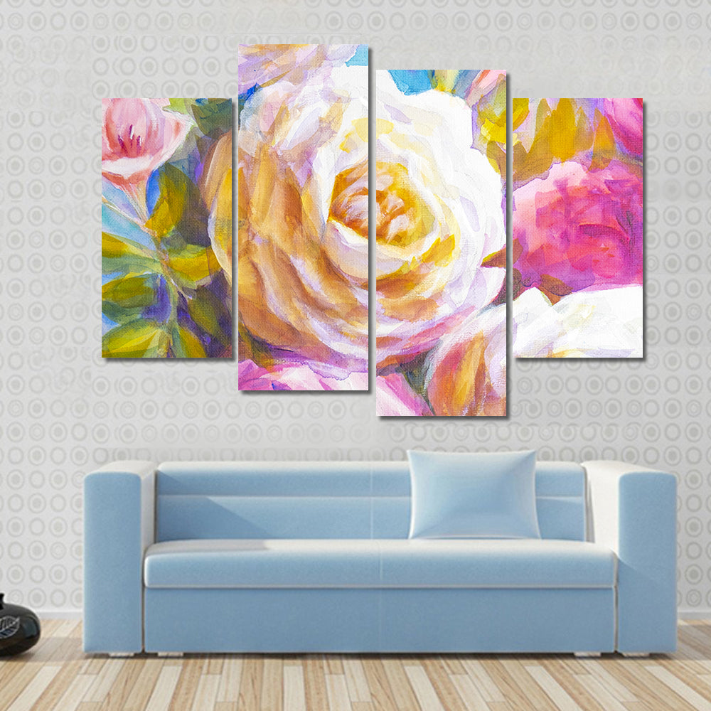 Peonies and Roses Bouquet Sketch Canvas Wall Art