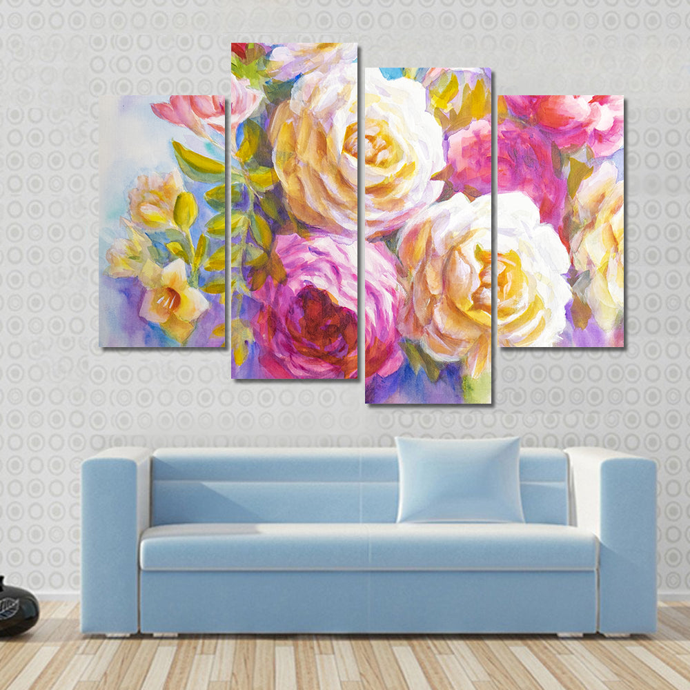 Sketch Of Peonies And Roses Bouquet Canvas Wall Art