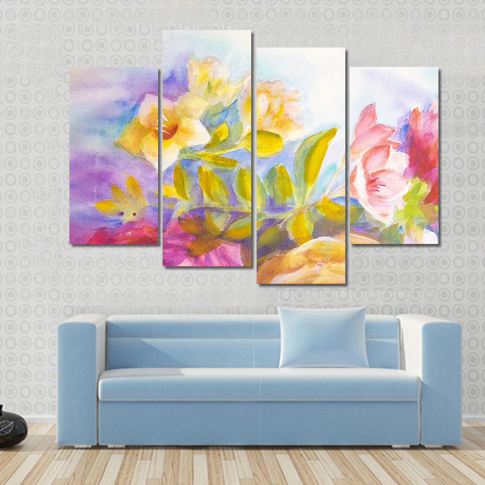 Artistic Peonies And Roses Bouquet Canvas Wall Art