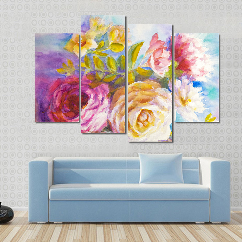 Roses And Peonies Bouquet Canvas Wall Art