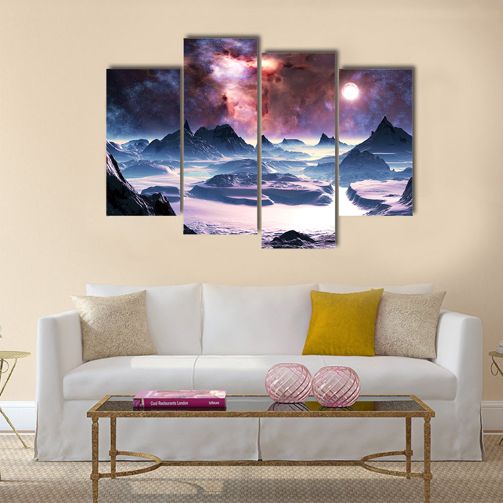 Winter Aurora Over Alien Landscape Canvas Wall Art