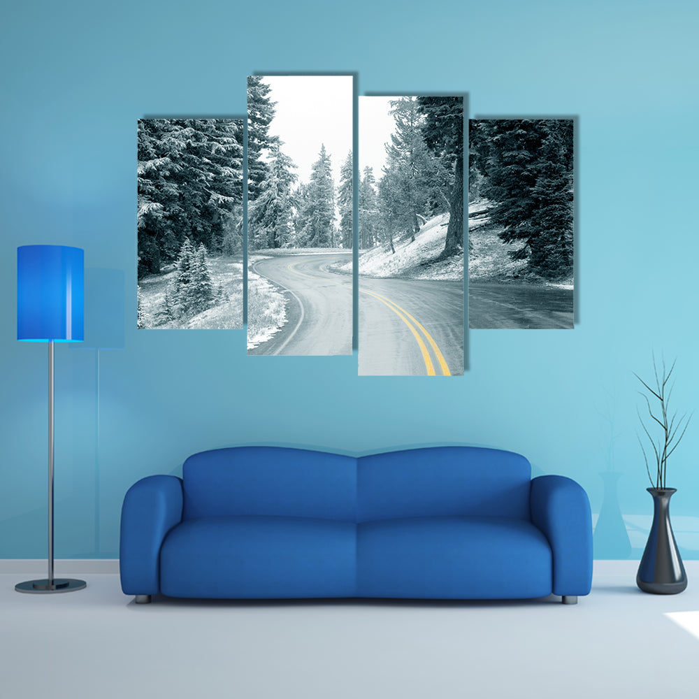 Snow On Mountain Highway In Oregon Canvas Wall Art