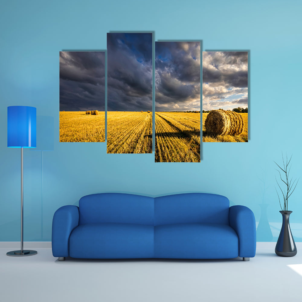 Golden Haystacks Field Canvas Wall Art