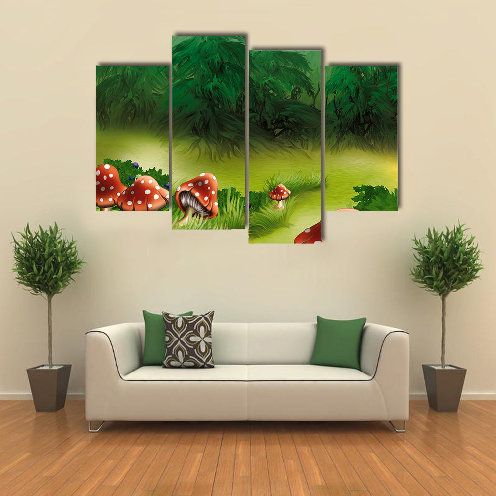 Fly Agarics Mushrooms Illustration Canvas Wall Art