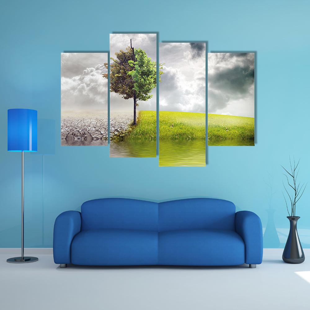 Split Tree and River Ecology Landscape Canvas Wall Art