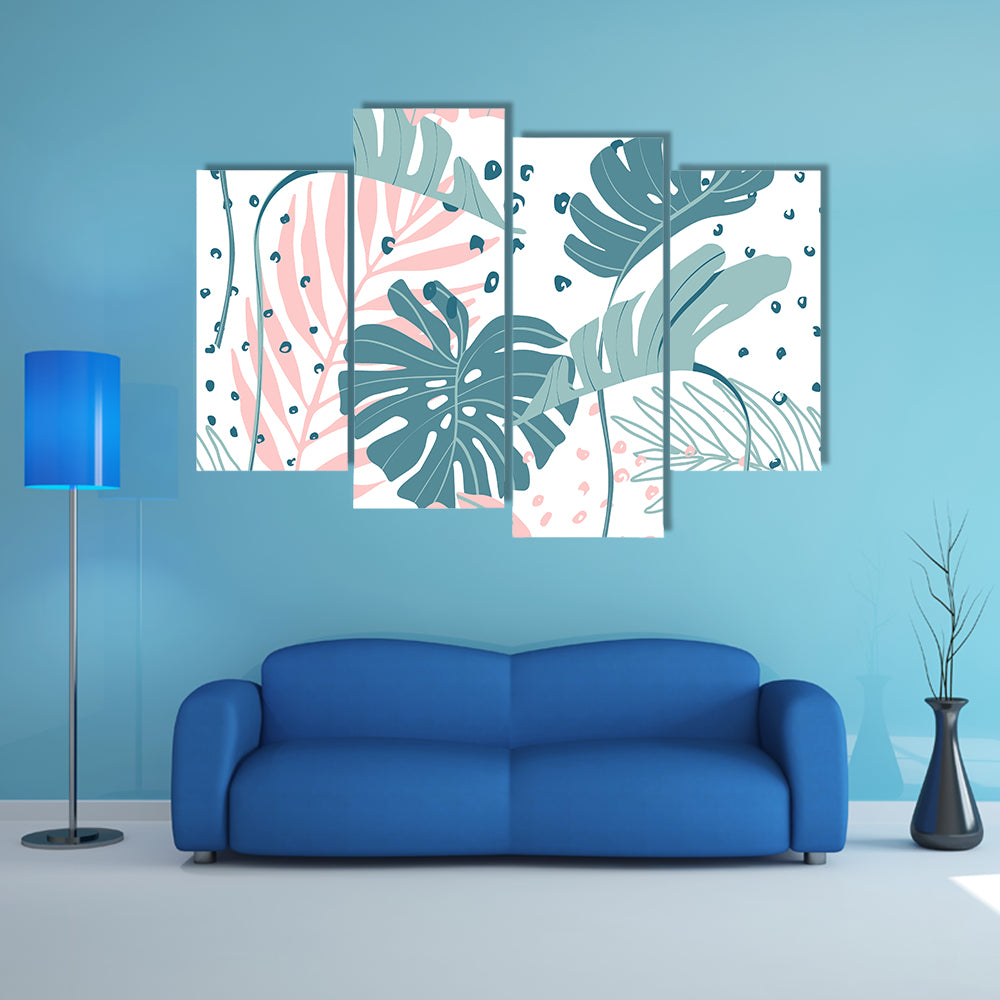 Monstera &amp; Palm Leaves Abstract Canvas Wall Art