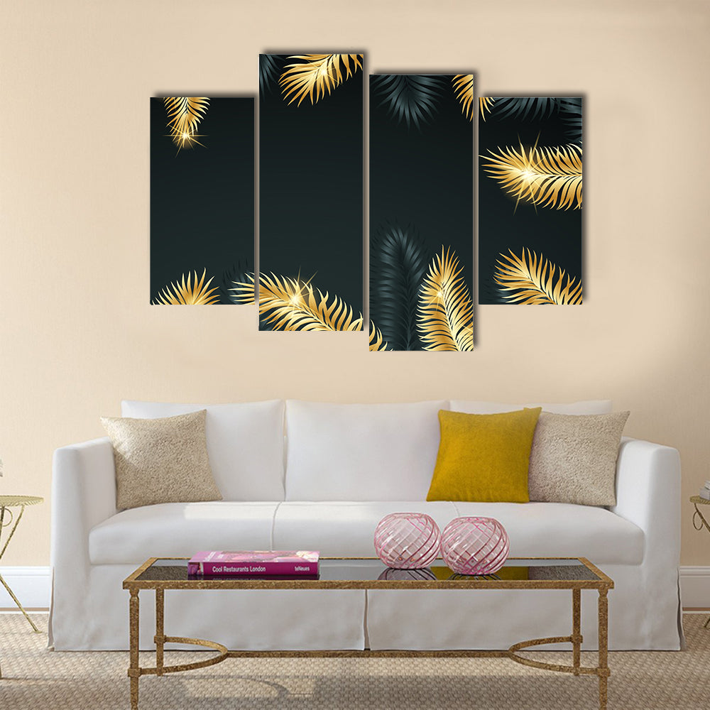 Golden Tropical Palm Leaves Canvas Wall Art