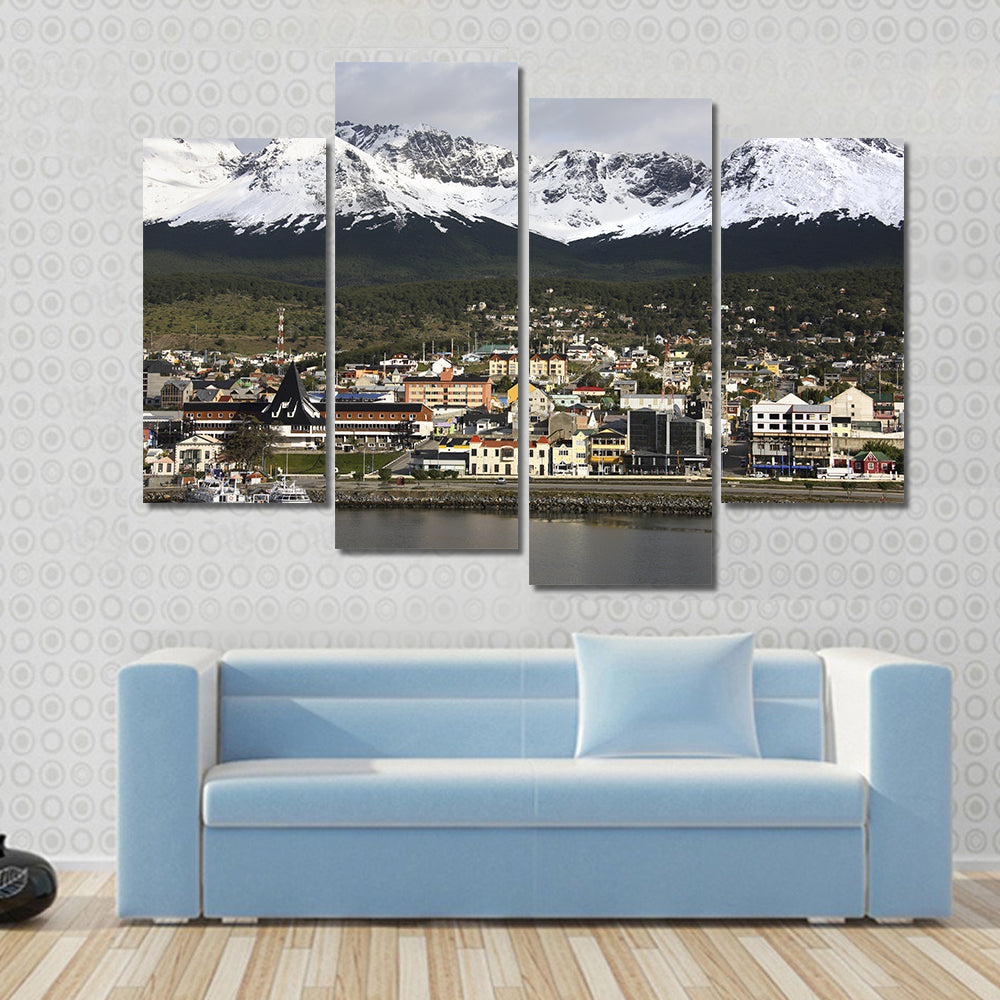 Ushuaia Harbor with Snow-capped Peaks Canvas Wall Art