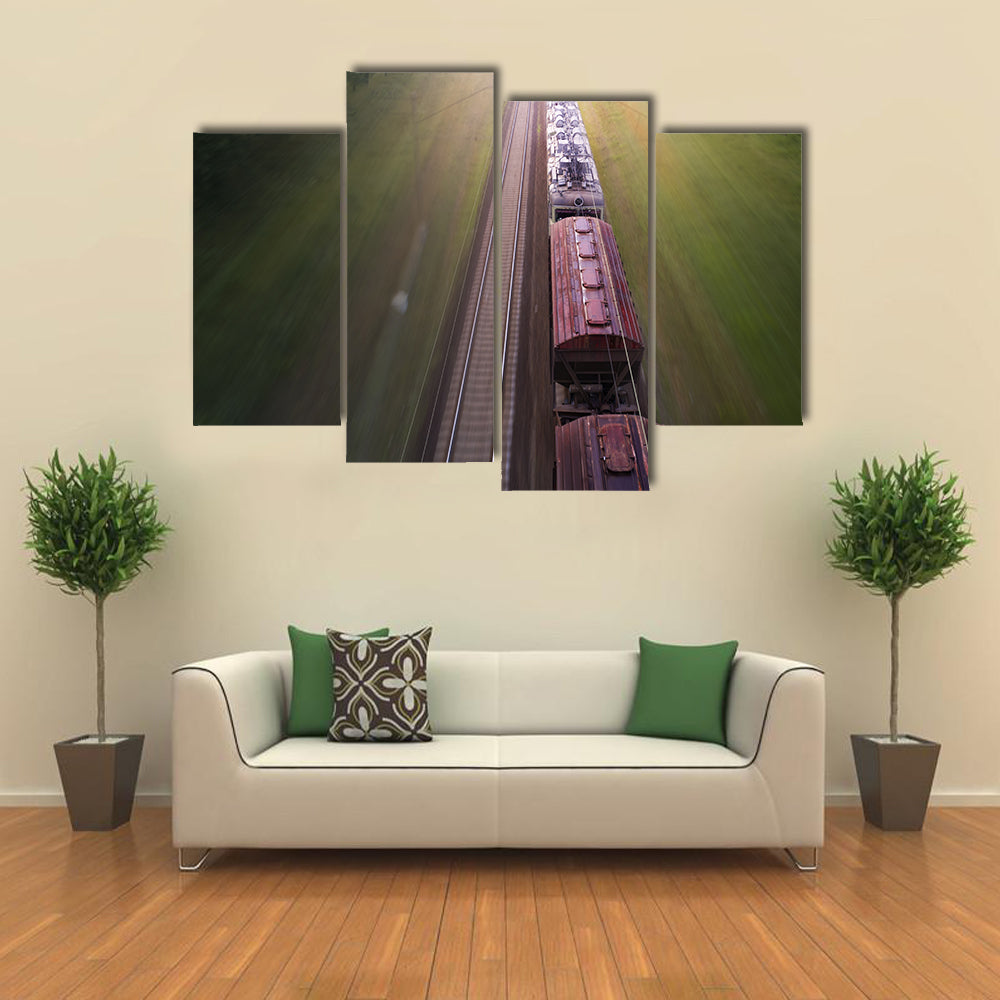 Freight Train Travels Through Foggy Forest Canvas Wall Art