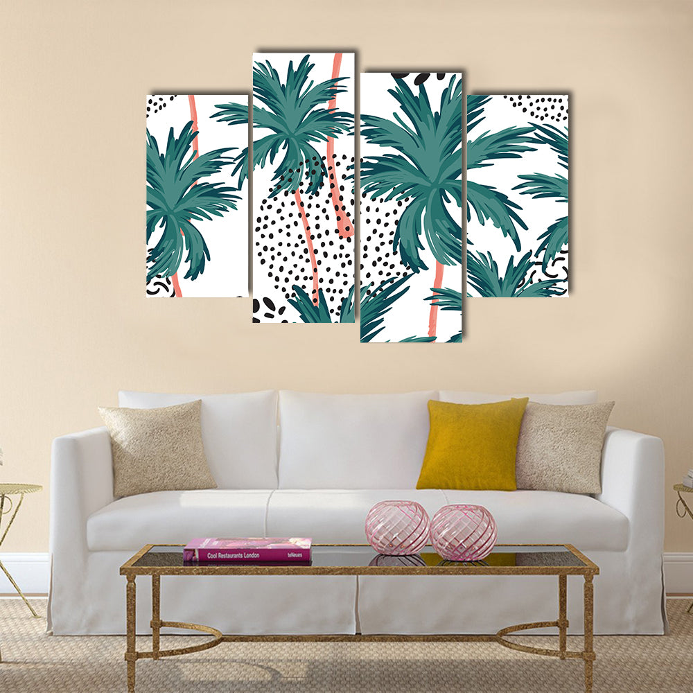 Teal Palm Fronds Pattern Canvas Wall Art
