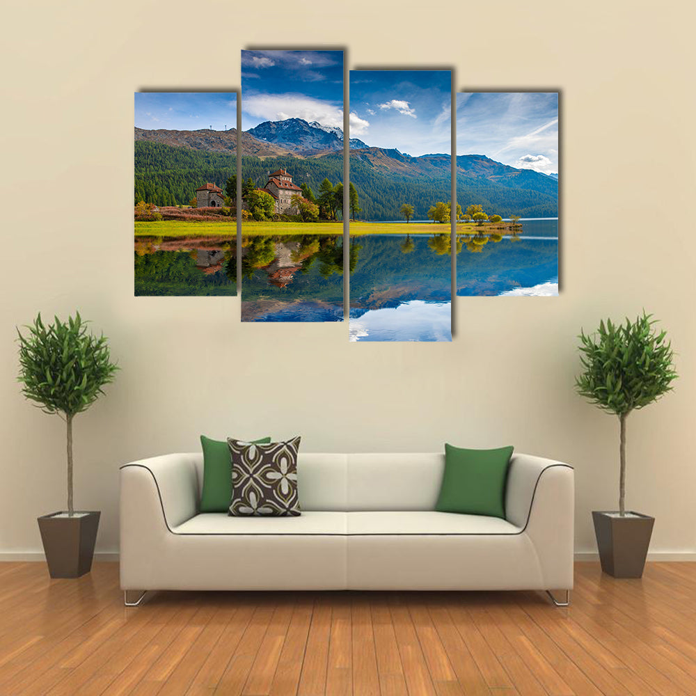 Da Sass Castle on Lake Silvaplana Canvas Wall Art
