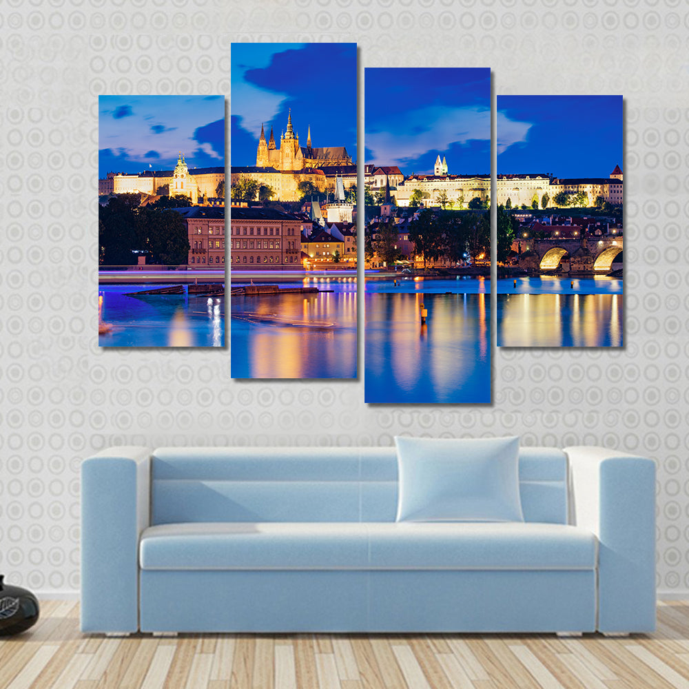Night View Of Prague Castle Canvas Wall Art