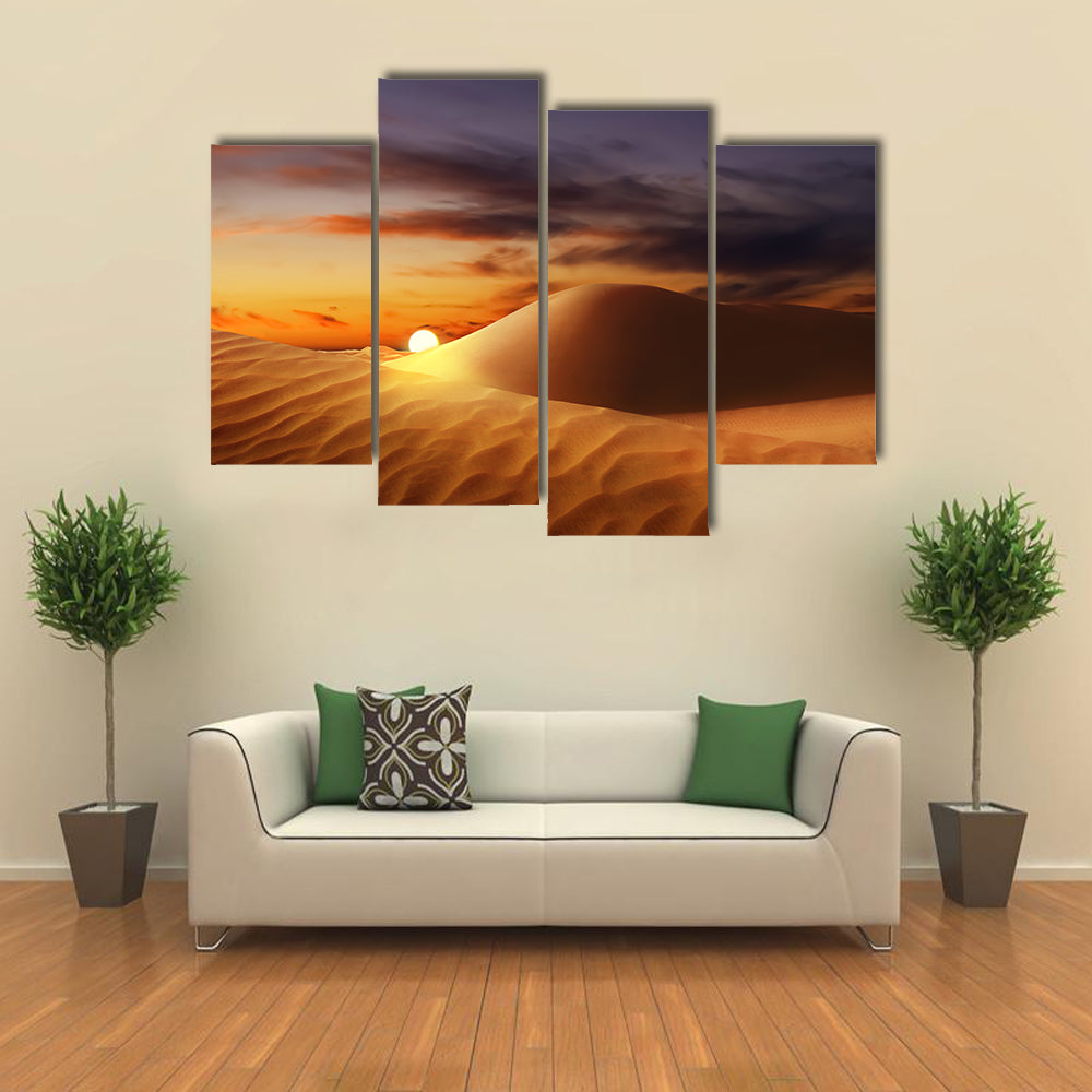 Sandy Desert At Sunset Canvas Wall Art