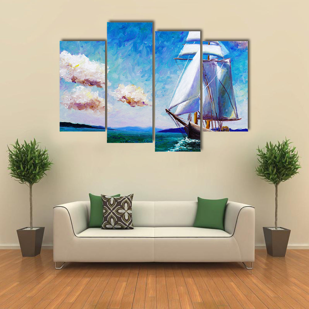 Oil Painted Sailing Boat Canvas Wall Art